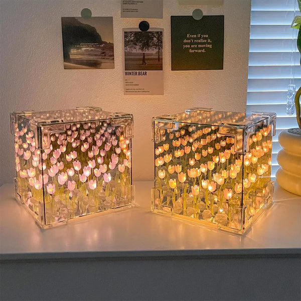 Tulips Cube Infinity Mirror Lamp