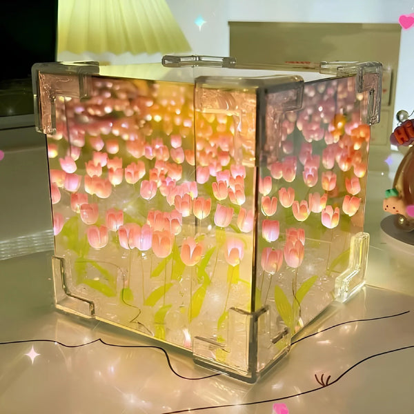 Tulips Cube Infinity Mirror Lamp